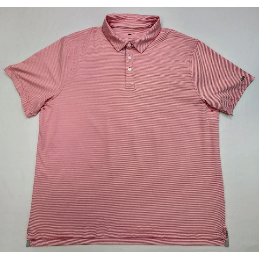 Nike Polo Shirt Mens 2XL Flamingo Pink‎ Dri Fit Vented Metal Logo Limited Use